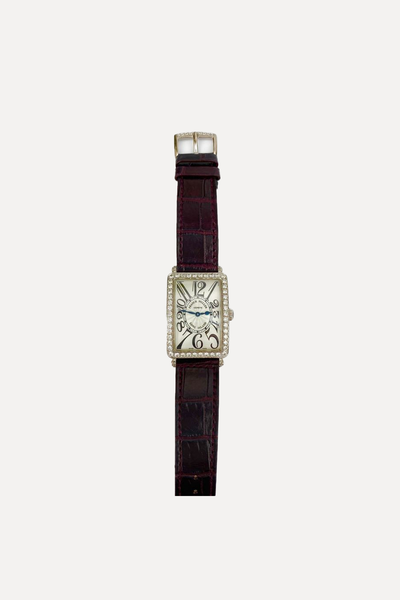 Long Island Diamond Case Watch With Burgundy Alligator Bracelet from Franck Muller