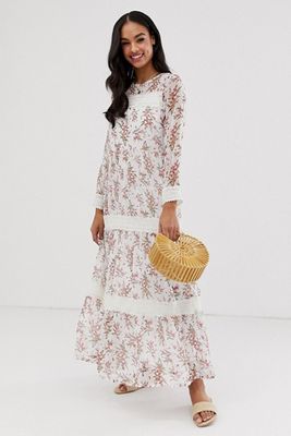Festival Floral Sheer Maxi Dress With Crochet Detail from Y.A.S