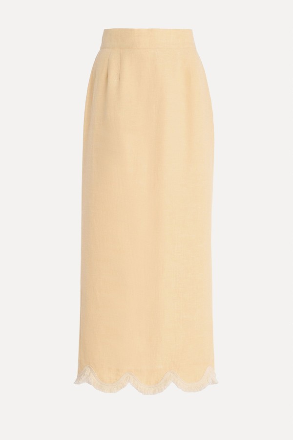 Essie Fringed Linen Column Skirt from Posse
