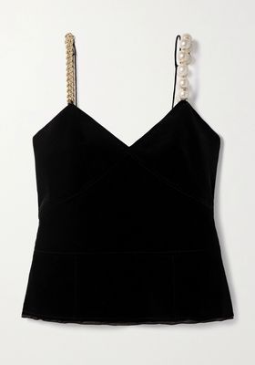 Faux Pearl And Chain-Embellished Cotton-Velvet Camisole from Meryll Rogge