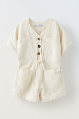 Playsuit With Contrast Buttons 