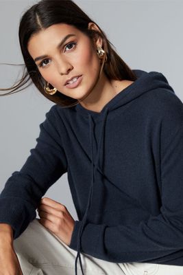 Pure Navy Cashmere Hooded Jumper