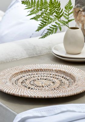 Whitewashed Rattan Round Charger Plate