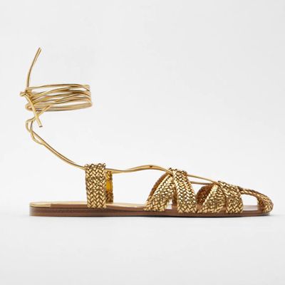 Braided Flat Strappy Sandals from Zara