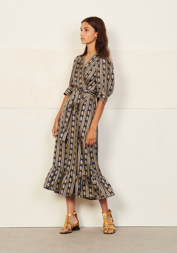 Long Printed Wrap Dress