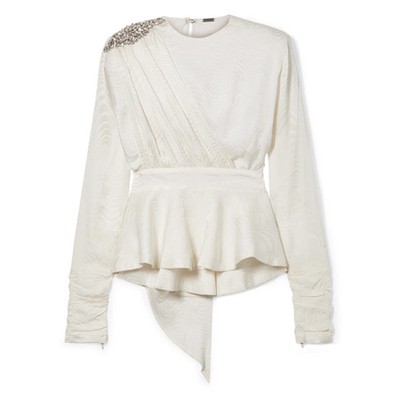 Grace Crystal-Embellished Silk-Jacquard Peplum Blouse from Dodo Bar Or