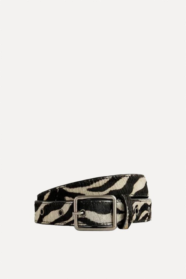 Zebra-Print Pony-Hair Leather Belt from Jaded London
