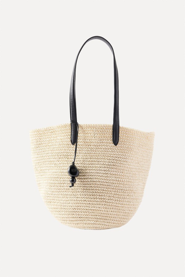 Market Leather-Trimmed Woven Raffia Tote from Hunting Season