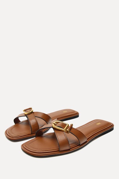 Criss Cross Buckled Slider Sandals