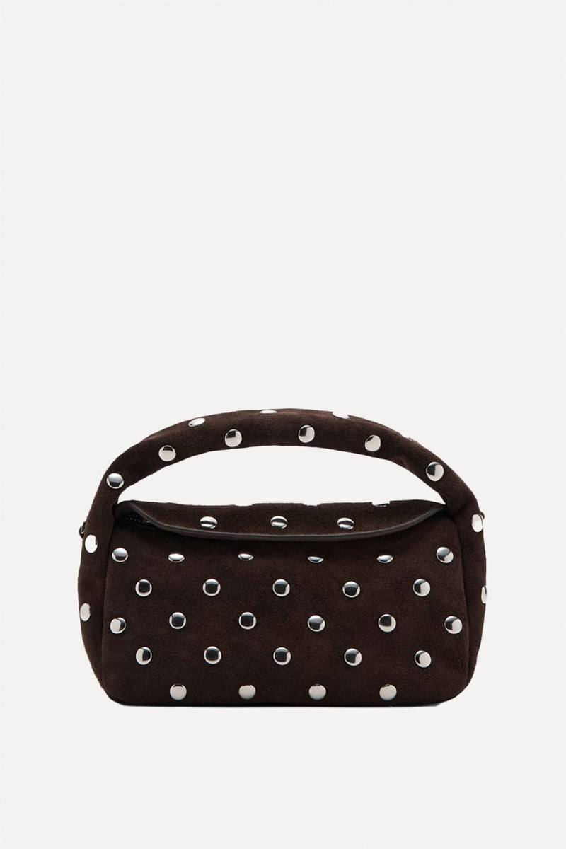 Suede Leather Studded Handbag
