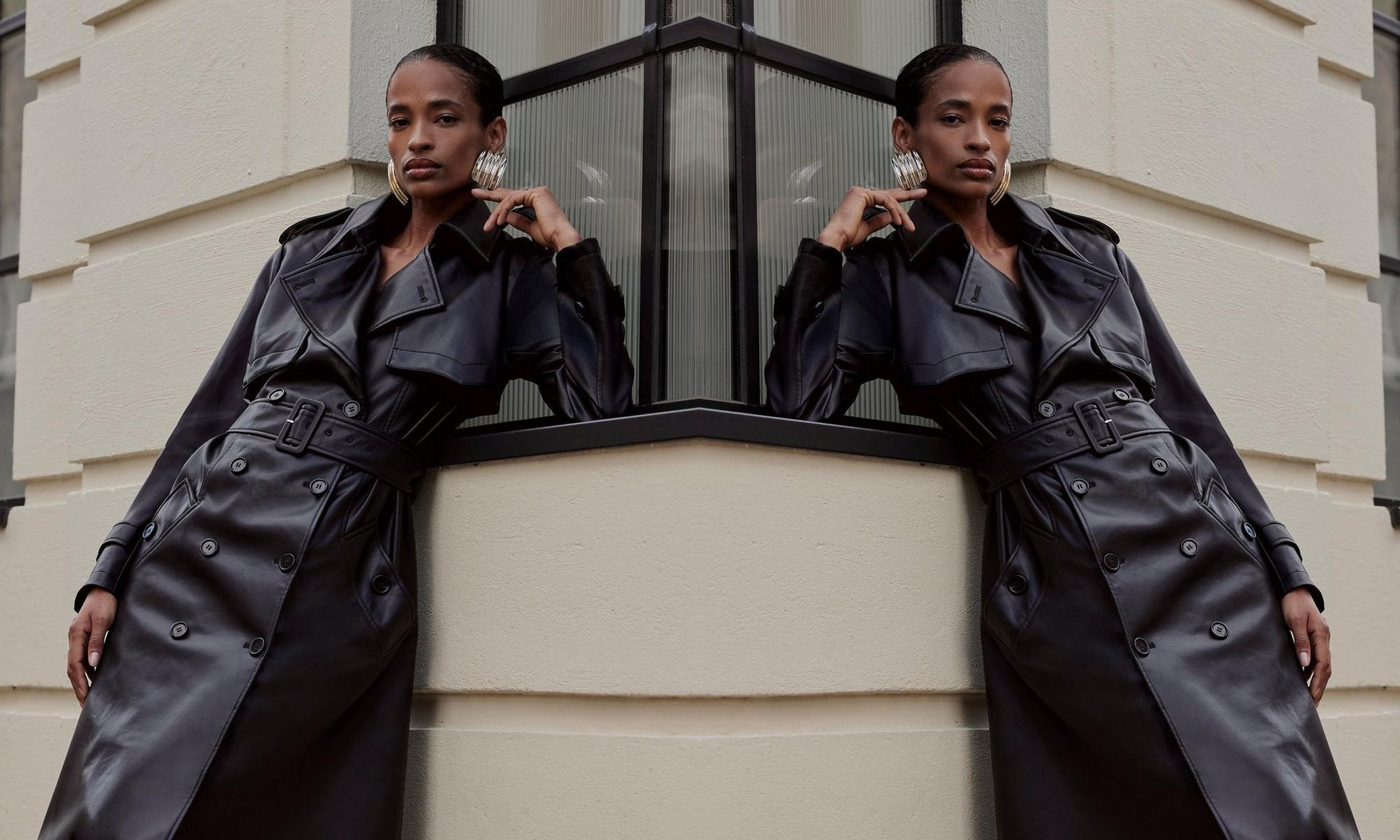 Tailored Faux Leather Belted Trench Coat from Karen Millen