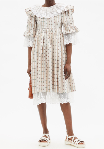 Chamomile Lace-Collar Floral-Print Cotton Dress from Batsheva