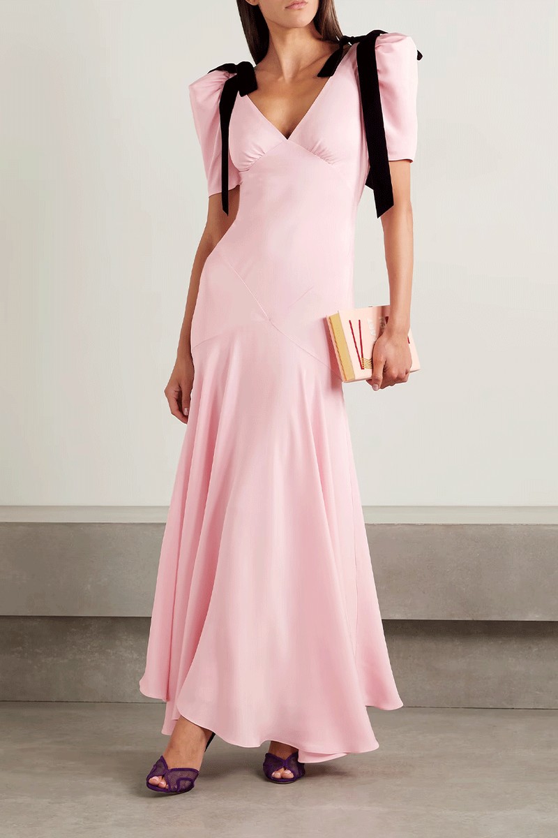 Velvet Bow-Embellished Silk-Crepe Gown from Rodarte
