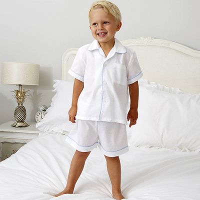 Traditional Blue Piping Cotton Pyjamas from Mini Lunn
