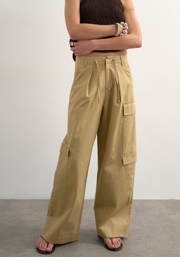Clean A Line Wide Leg Cargos With Tie Waist* 