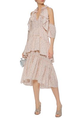 Cold-Shoulder Ruffled Floral-Print Crepe De Chine Midi Dress from W118 By Walter Baker