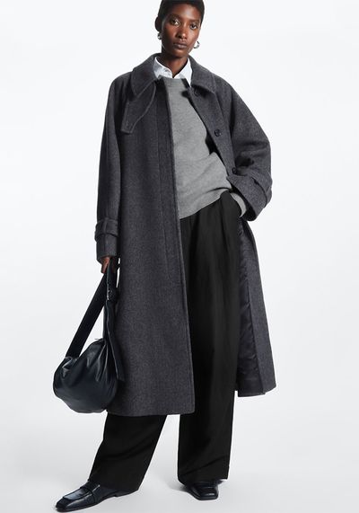 Tailored Herringbone Wool Blend Coat