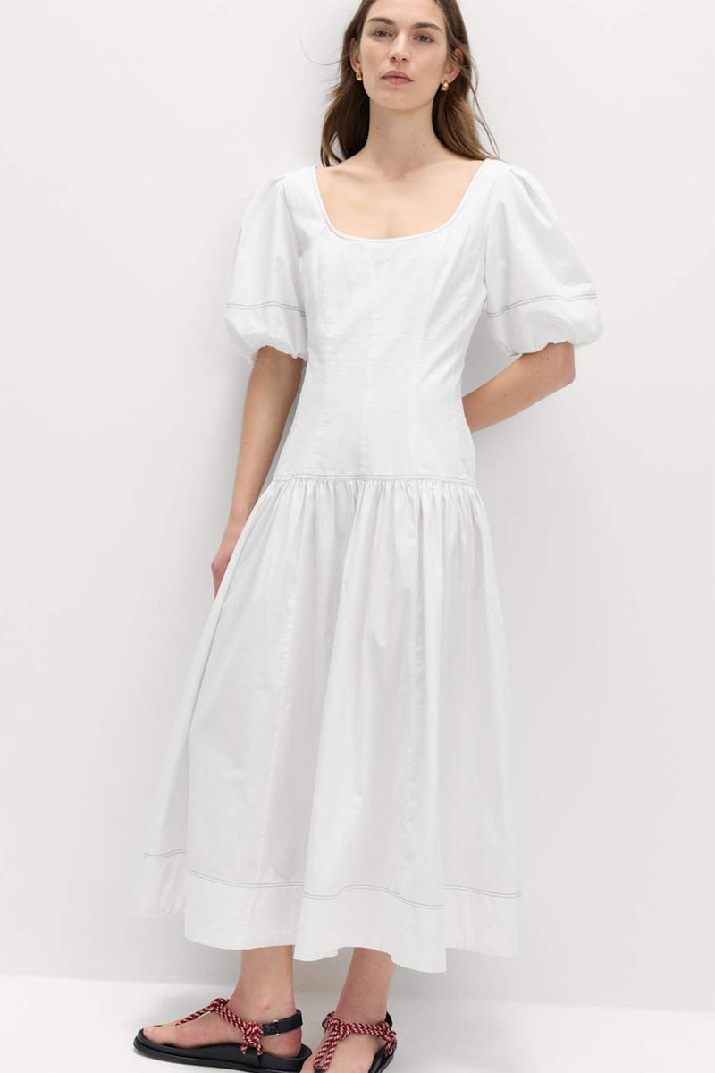 Pure Cotton Drop Waist Midi Waisted Dress from Marks & Spencer