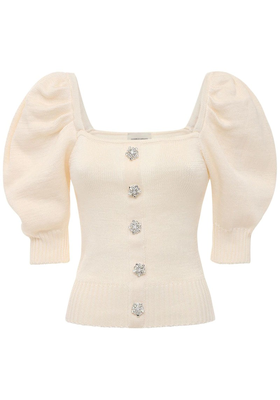 Cotton Knit Top With Puff Sleeves from Giuseppe Di Morabito