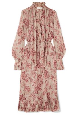 Pussy-Bow Floral-Print Midi Dress from Zimmerman