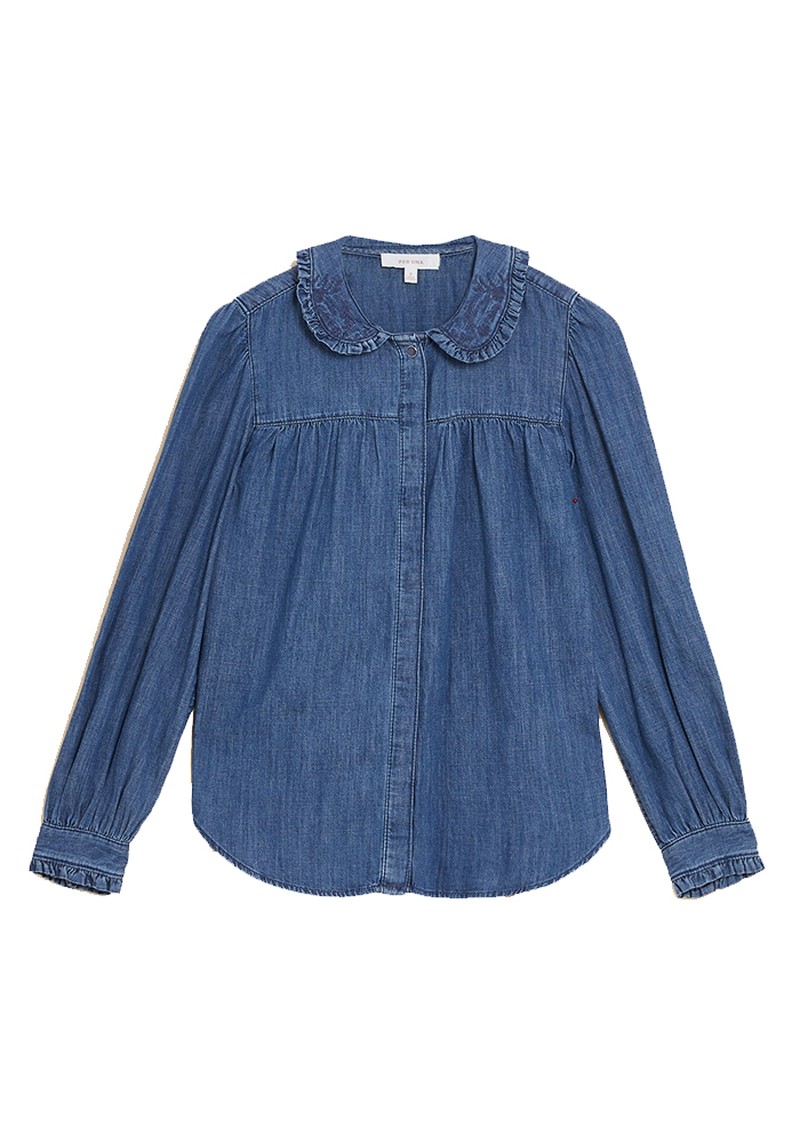 Denim Collared Blouson Sleeve Blouse from M&S