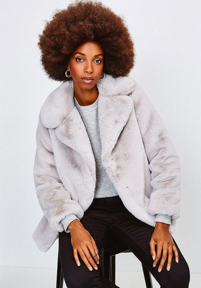 Wide Collar Faux Fur Jacket