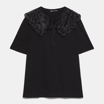 T-Shirt With Organza Collar from Zara