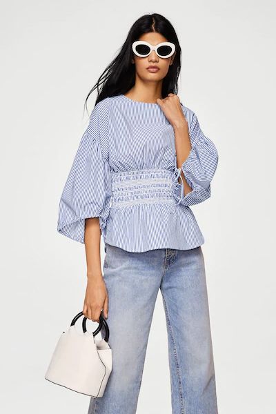 Ruched Detail Striped Blouse from Mango