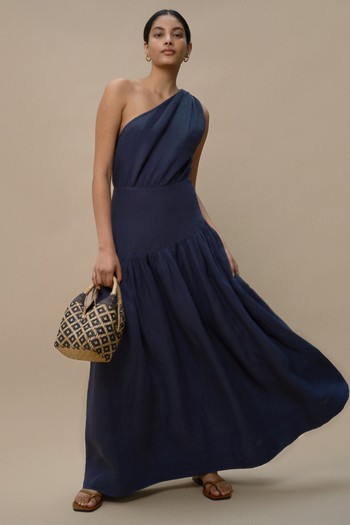 Mariam Dusty Navy Linen Dress