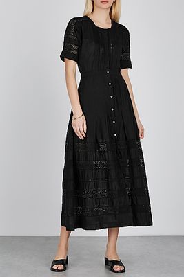 Edie Black Cotton Midi Dress from LoveShackFancy