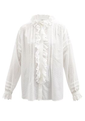 Broderie Anglaise-Ruffle Cotton Blouse from Etro 