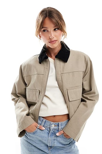 Cropped Pocket Canvas Jacket from asos