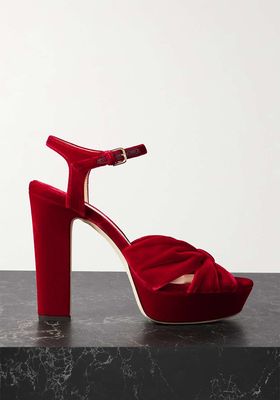 Heloise 120 Knotted Velvet Platform Sandals from Jimmy Choo