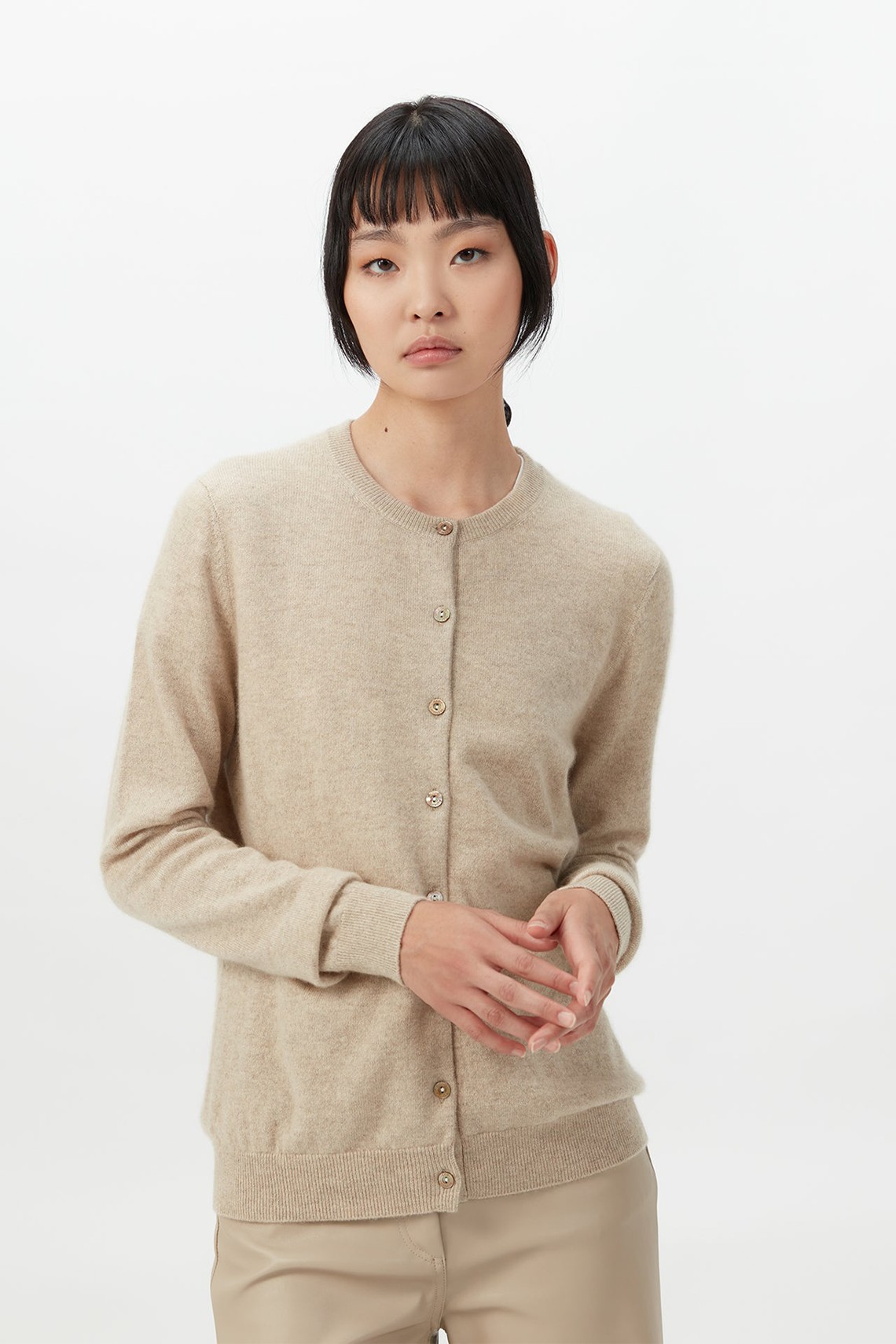 Organic Colour Cashmere Crew Neck Cardigan from Gobi