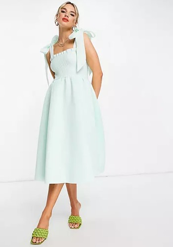 Mint Green Shirred Midi Dress from ASOS Design