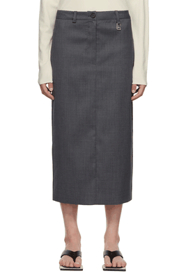 Gray Wool Midi Skirt from Low Classic