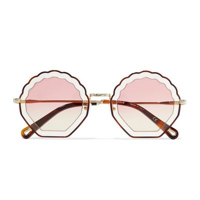 Scalloped Round Frame Gold Tone & Tortoiseshell Sunglasses from Chloé