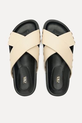 Flat Leather Slider Sandals from Zara