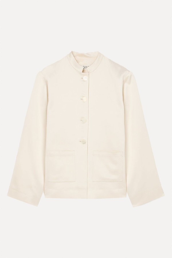 Mandarin Pearl Button Satin Jacket from Rohe