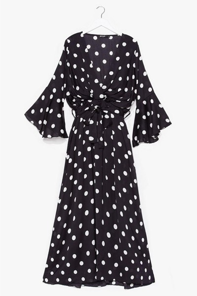 Polka Dot Drape Front Maxi Dress