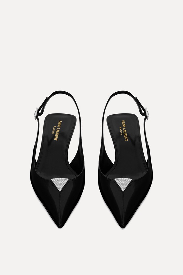 Cherish Slingback Pumps In Glazed Leather With Rhinestones  from Saint Laurent