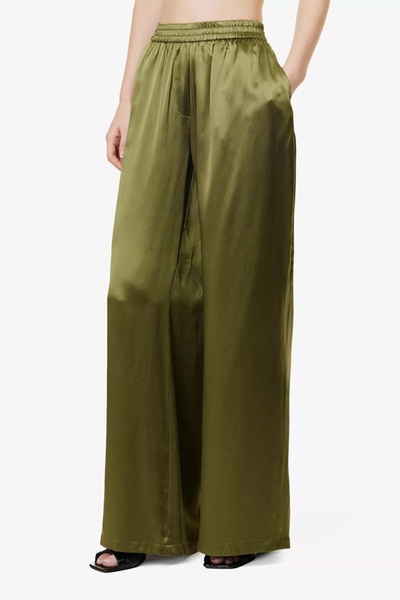 Hideaway Wide-Leg Mid-Rise Silk Trousers from Viktoria & Woods