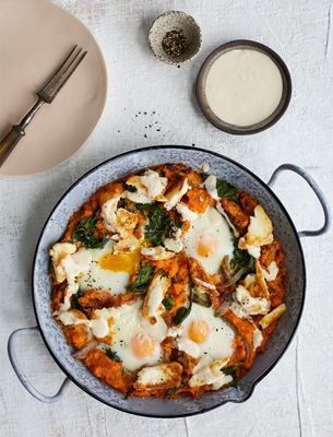 Sweet Potato ‘Falafel’ Baked Eggs
