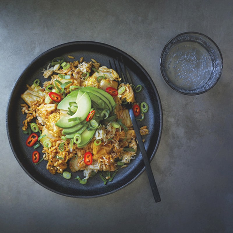 Kimchi-Fried Rice With Crab & Avocado