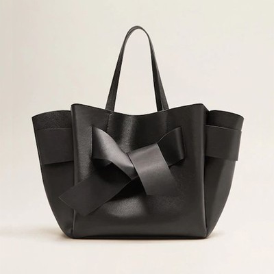 Leather Shopper Bag with Front Bow Detail  from Mango