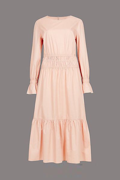 Pure Cotton Ruched Waist Midi Dress