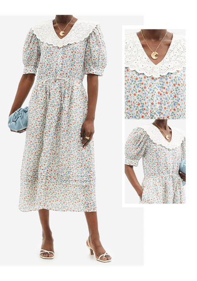 Bubbie Puff-Sleeve Floral-Print Ramie Midi Dress, £320 | Sea