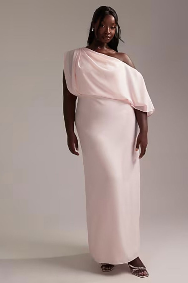Curve Bridesmaids Crepe One Shoulder Draped Maxi Dress from ASOS Design