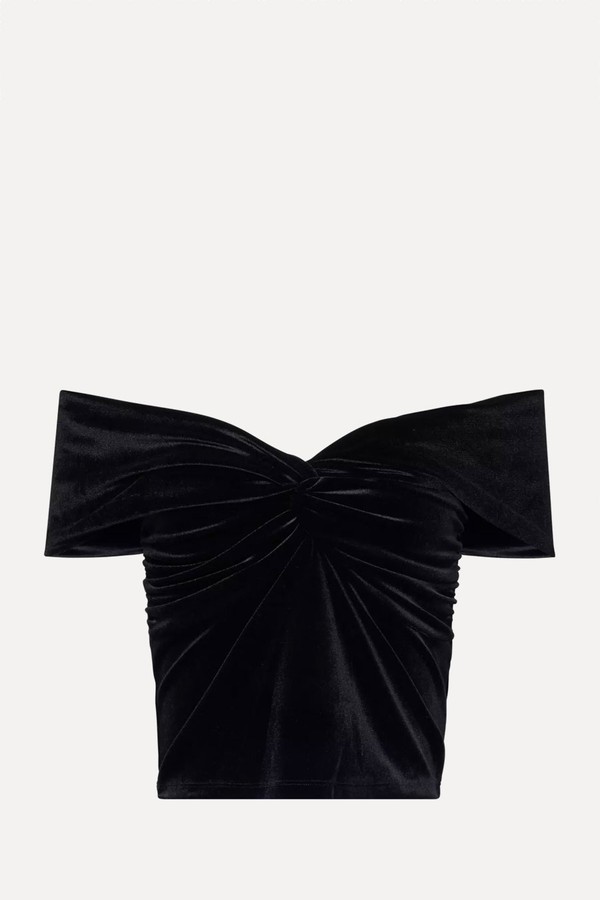 Off-Shoulder Ruched-Side Velvet Top from Good American