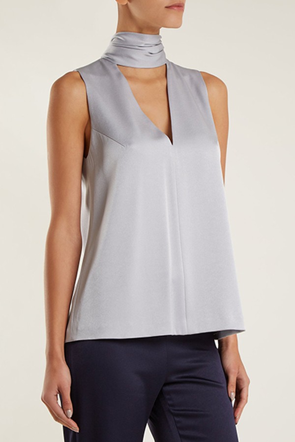 Tie Neck Crepe Back Satin Top from Galvan